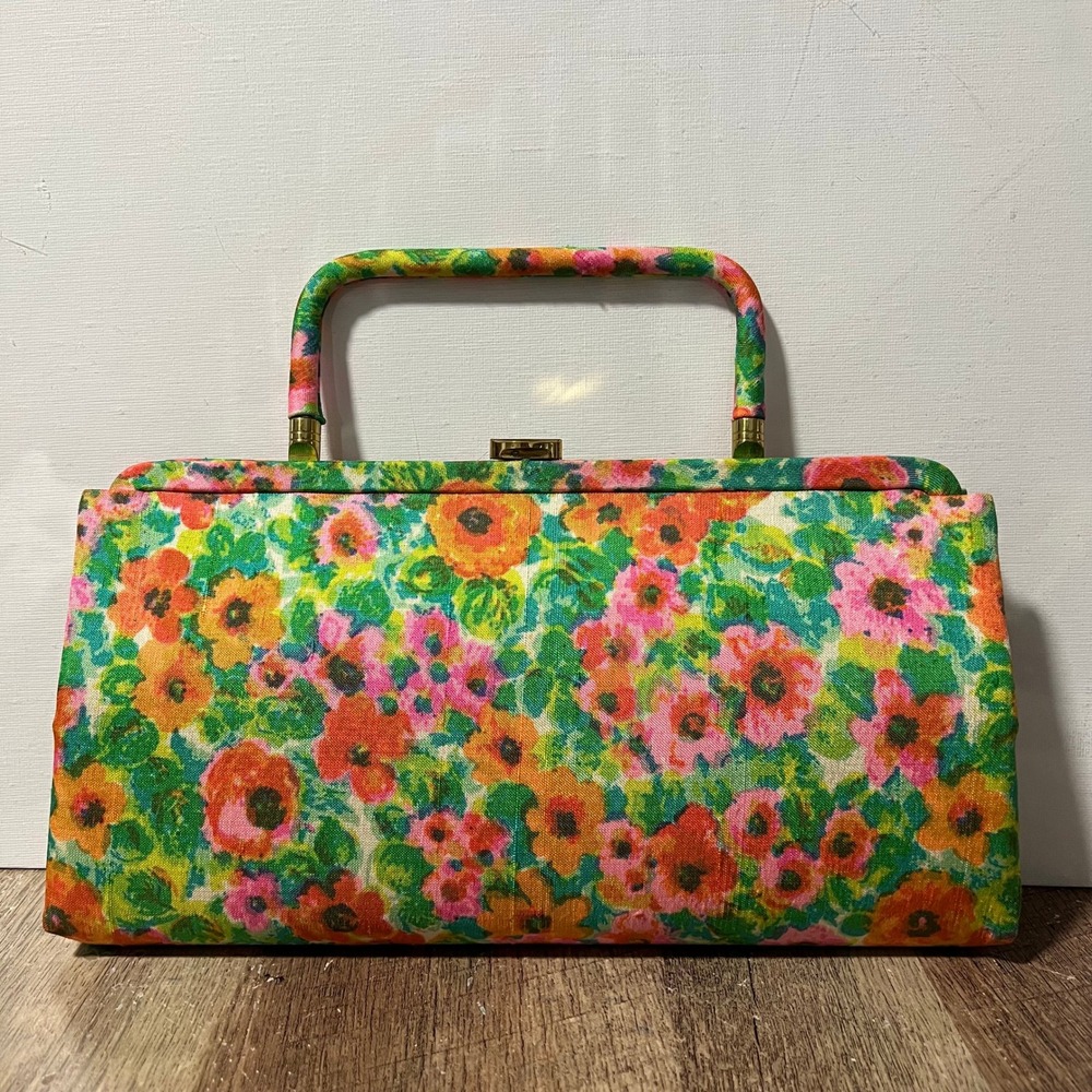 Vintage Admiral Floral Frame Handbag Multicolor 60s Mod Garden Print Bag